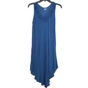 Shoreline Blue Embroidered Sleeveless Maxi Swim Cover Dress One Size Fits Most